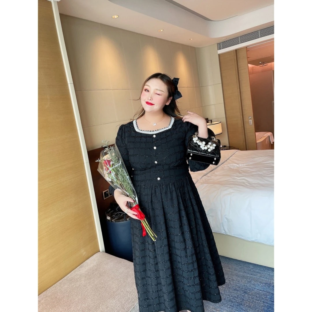 【钻石家大码】春千金小姐胖mm连衣裙显瘦方领花边领 OP21005