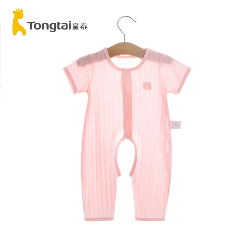 Tongtai/童泰婴儿连体衣夏季薄款短袖长裤纯棉哈衣夏装空调服夏天