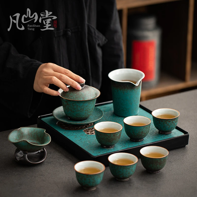 凡山堂陶瓷茶具套装家用功夫茶具陶瓷茶壶茶杯三件套功夫茶具套装