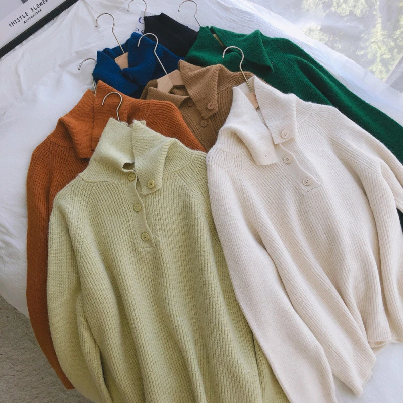 （福利款）慵懒风POLO领高针织毛衣孕期软糯宽松套头毛衣MY1012