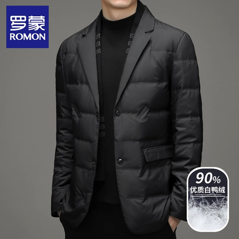 Romon/罗蒙男士商务休闲羽绒西装2023冬季新款90白鸭绒羽绒服外套