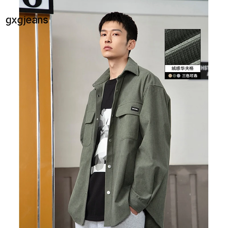gxg jeans宽松翻领复古百搭潮流简约春秋日系衬衫外套JED10306283
