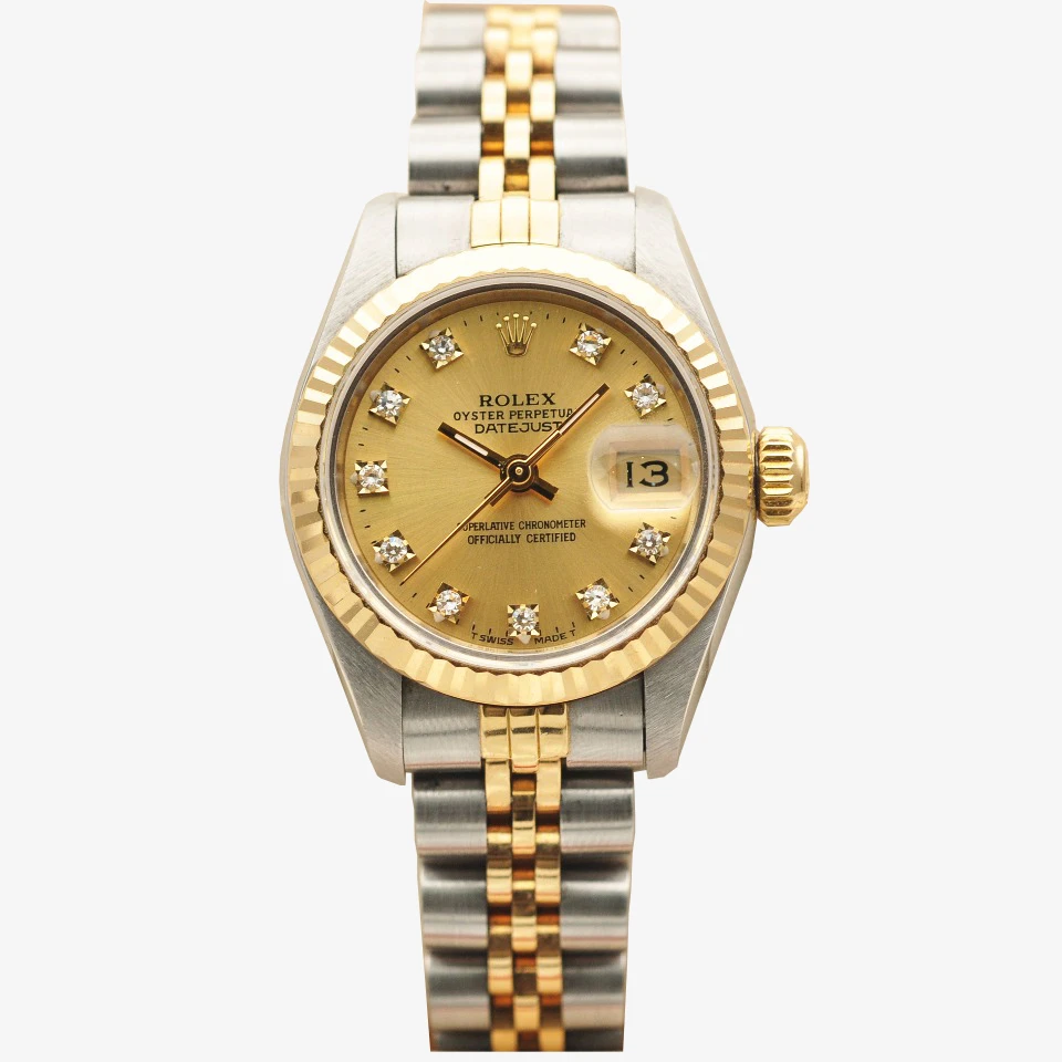99新 Rolex/劳力士 泽泰日志69173香槟盘26mm间金原钻/自动机械表