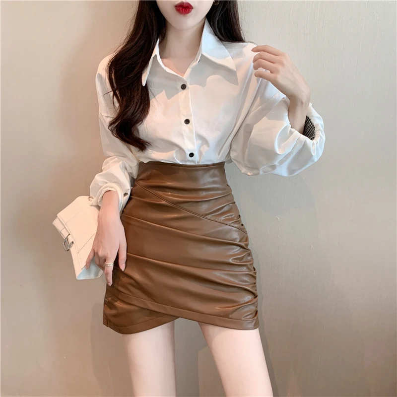 包臀皮短裙女2022秋冬季新款高腰半身裙设计感显瘦纯色百搭皮裙子
