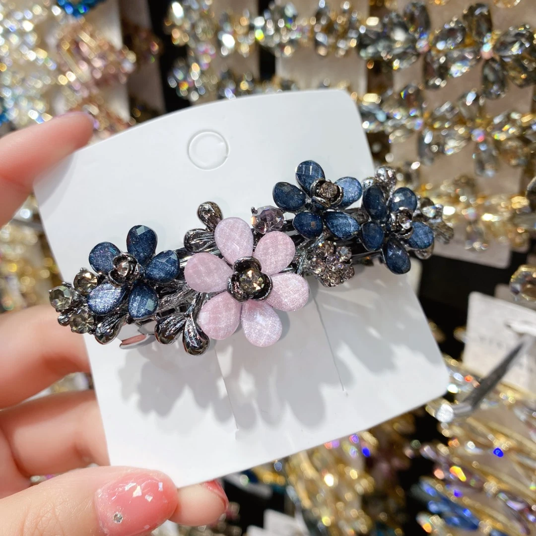 铁合金亚克力/树脂发饰复古风花朵弹簧夹