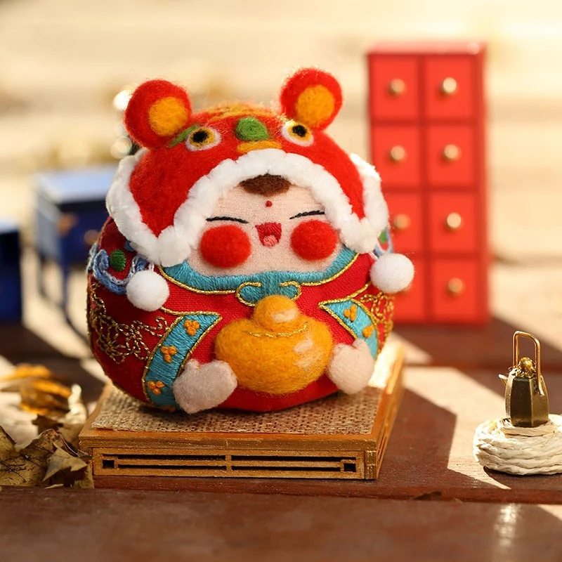 阿卡手工刺绣diy材料包羊毛毡戳戳乐大阿福布偶制作玩偶缝制公仔