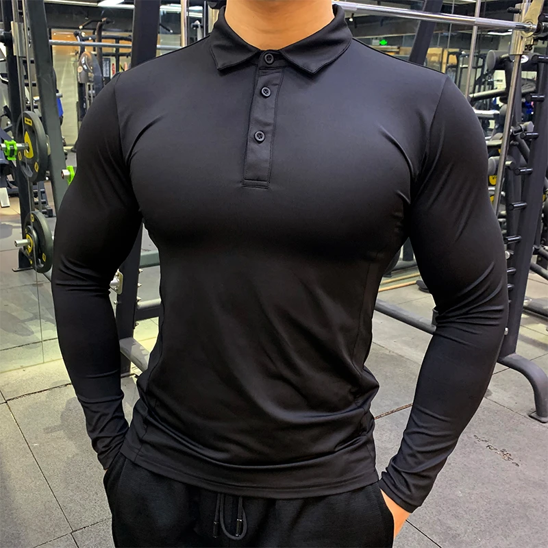 紧身衣长袖男运动跑步翻领POLO衫弹力速干健身服私人教练服定制