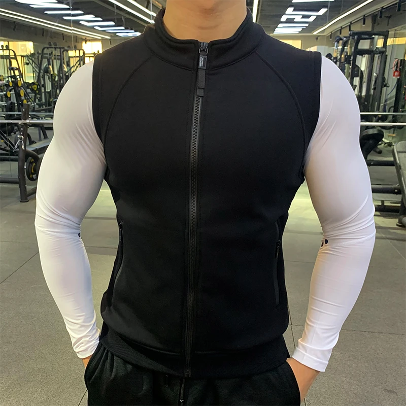 运动马甲男加厚加绒保暖无袖跑步健身训练服修身坎肩私人教练工服