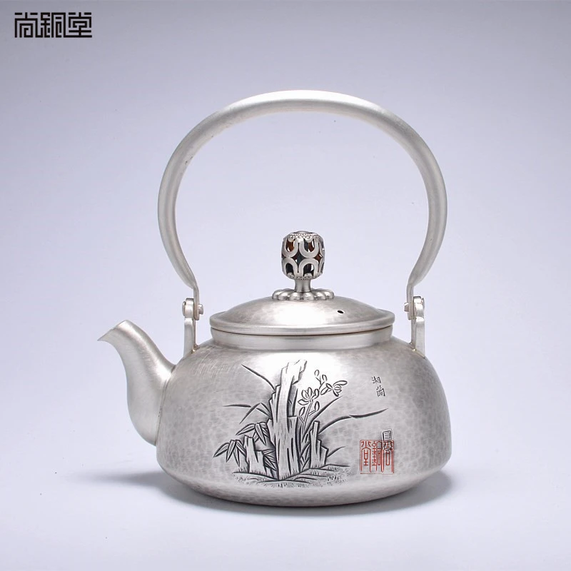 湘兰  全手工錾刻银壶 250毫升（小号）