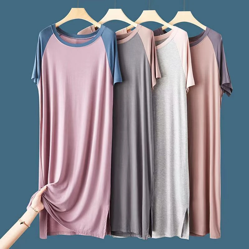 拼色家居长款宽松睡裙