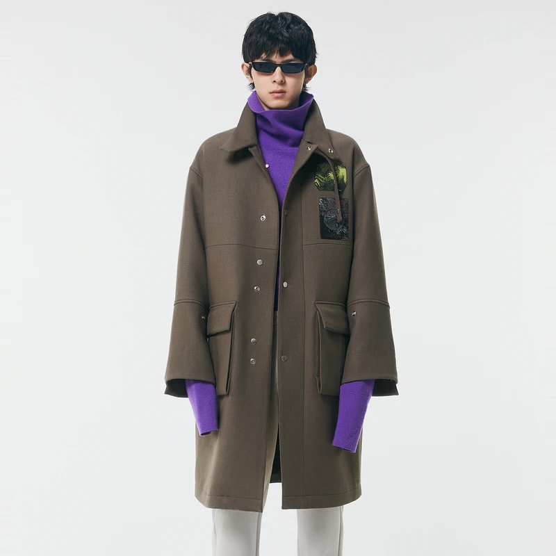 速写男装冬折扣新品呢大衣宽松休闲优雅长款男士外套9L0821330