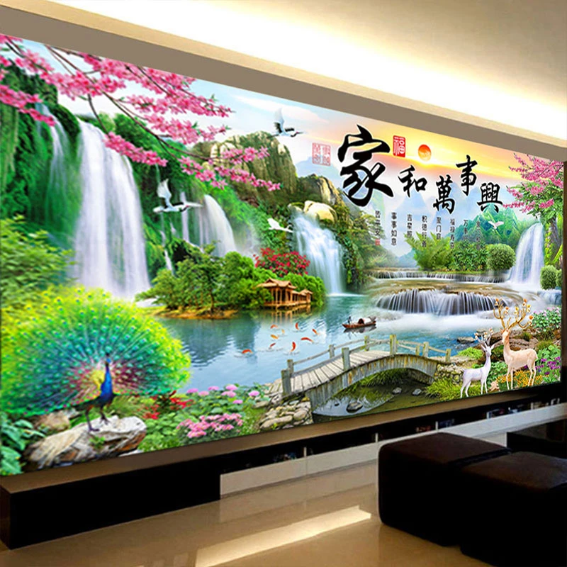 家和万事兴5D钻石画2023新款满钻国风十字绣客厅山水画点贴钻石绣