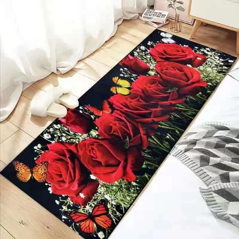 娇艳玫瑰床边//水晶绒床尾飘窗地毯铺装定制卧室地垫脚垫长条家用