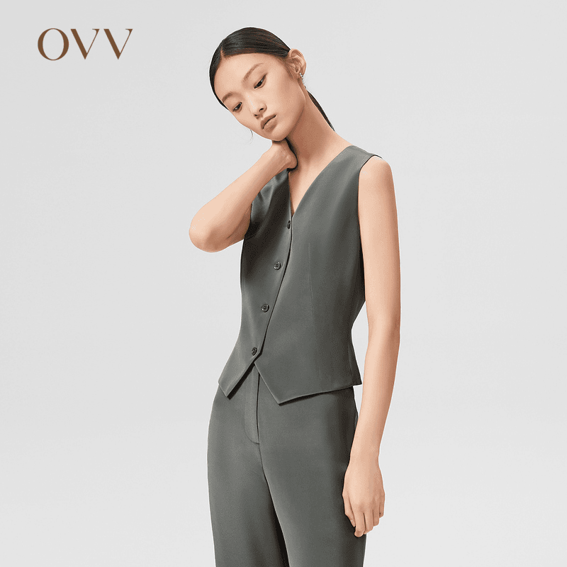 【重磅真丝】OVV春夏新款女装30MM重绉休闲套装背心马甲GWJMJ12001A