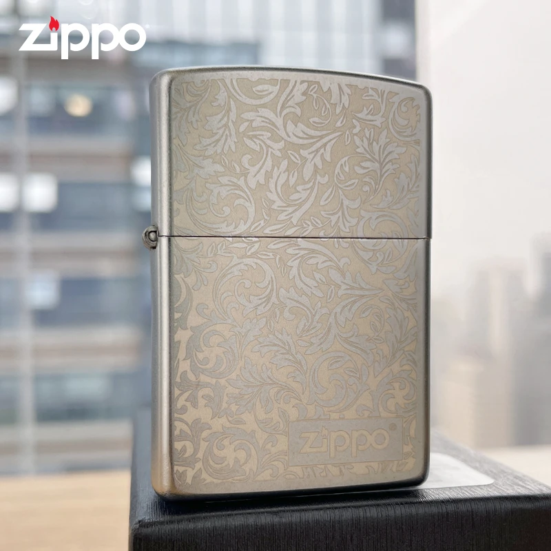 ZIPPO打火机双面蔓草吉祥锻纱镀铬防风经典原装男士美版送礼MBJ1