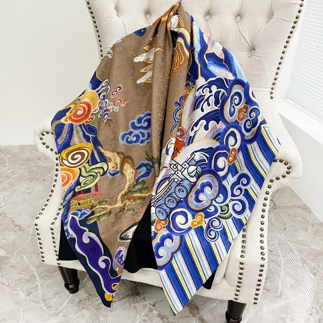 帝妃【麒麟献瑞】高定花萝重磅22姆方巾桑蚕丝真丝丝巾披肩围巾