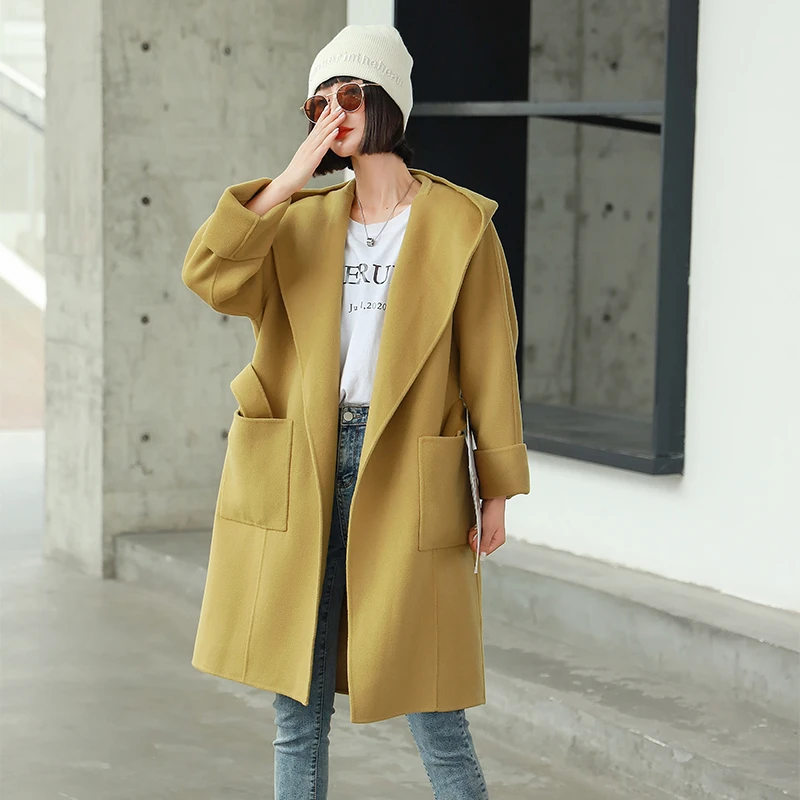 纤麦大码女装2021秋冬新款时尚气质外套遮肉显瘦胖MM双面呢大衣