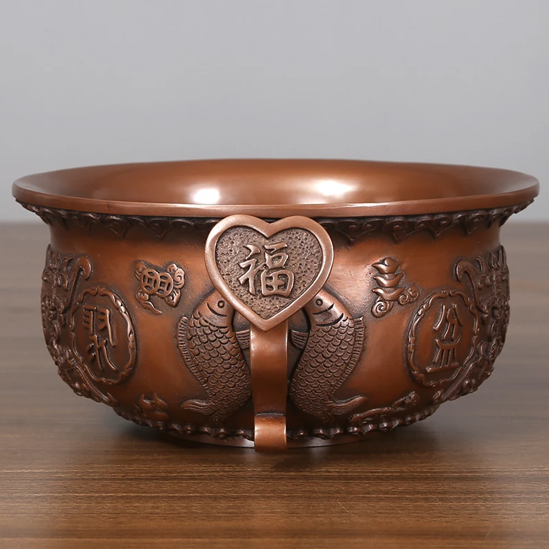 铜欣祥紫铜黄铜《如意聚宝盆》家居办公室玄关居家公司新中式摆件