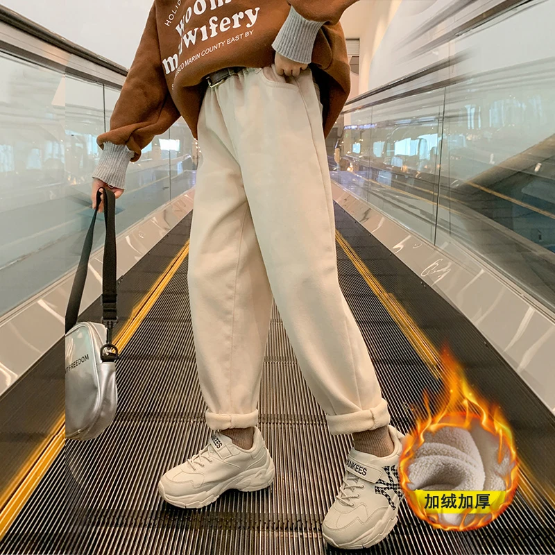 女童加绒裤子秋冬外穿2024新款洋气春装休闲长裤中大童纯棉工装裤