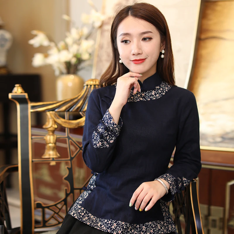 如意风唐装中国风旗袍式上衣棉麻原创中式长袖民国风复古女装9429