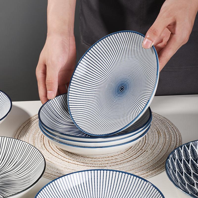 【宠粉福利】冰晶4色8英寸螺纹盘家用陶瓷盘炒菜盘中式网红餐具-1