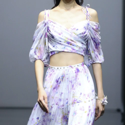 【设计师品牌】YINGCHOI 紫色印花 星空桑蚕丝吊带上衣 秀款2920