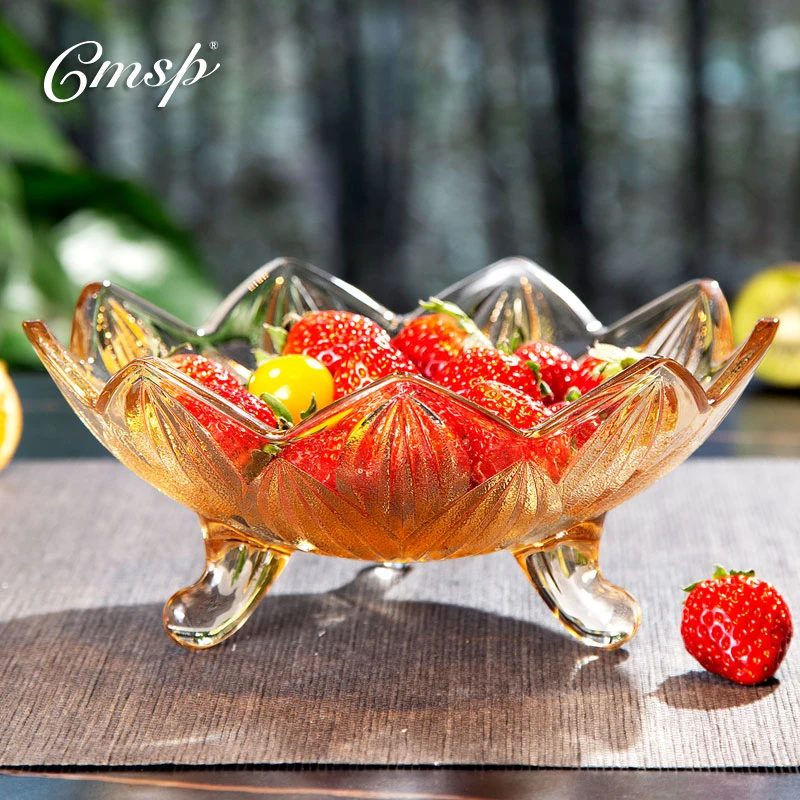 家用大号客厅茶几装果盆水晶玻璃水果篮果斗透明简约零食盘糖果盘