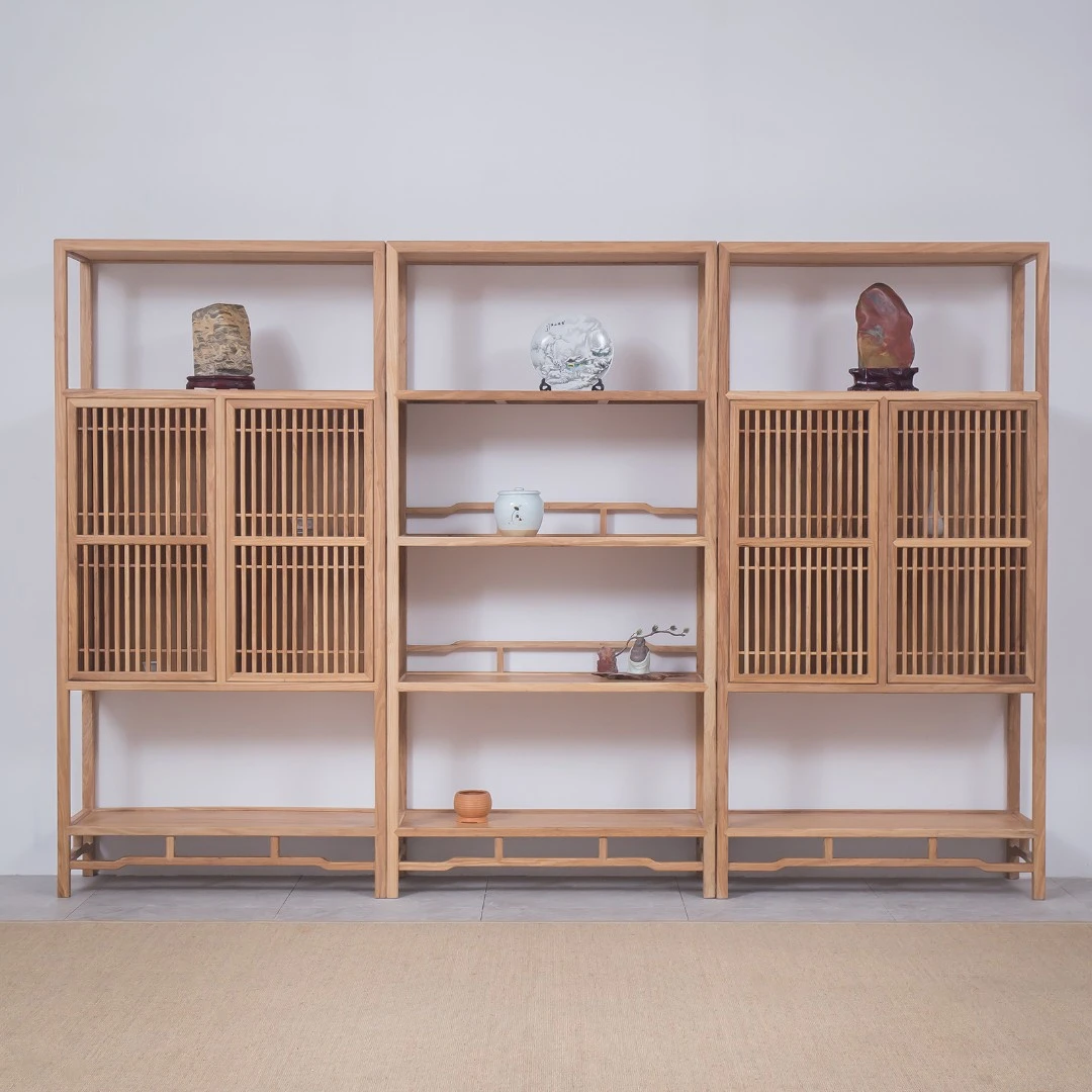 实木中式博古架仿古展示架茶叶架木质古董架北方榆木多宝阁置物架
