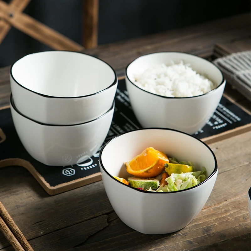 纯黑线4.5英寸方形家用饭碗8个装景德镇陶瓷碗盘餐具欧式釉下彩