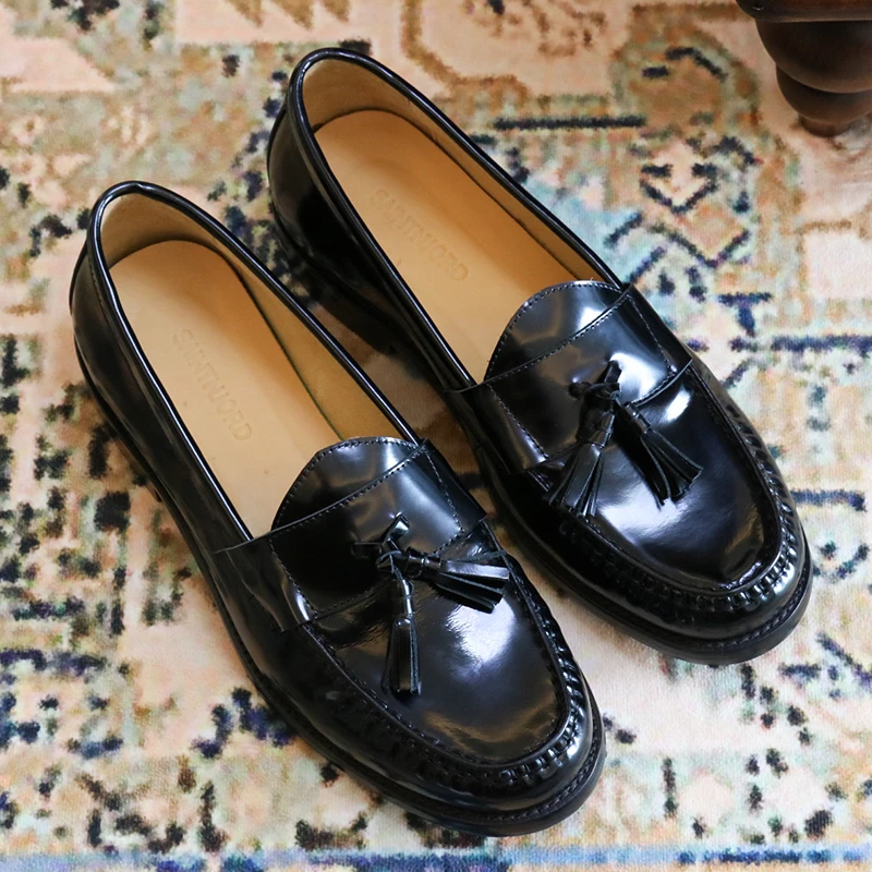 LFK-1英伦风潮流 一脚蹬亮皮 ins小皮鞋 男士韩版流苏 懒人乐福鞋