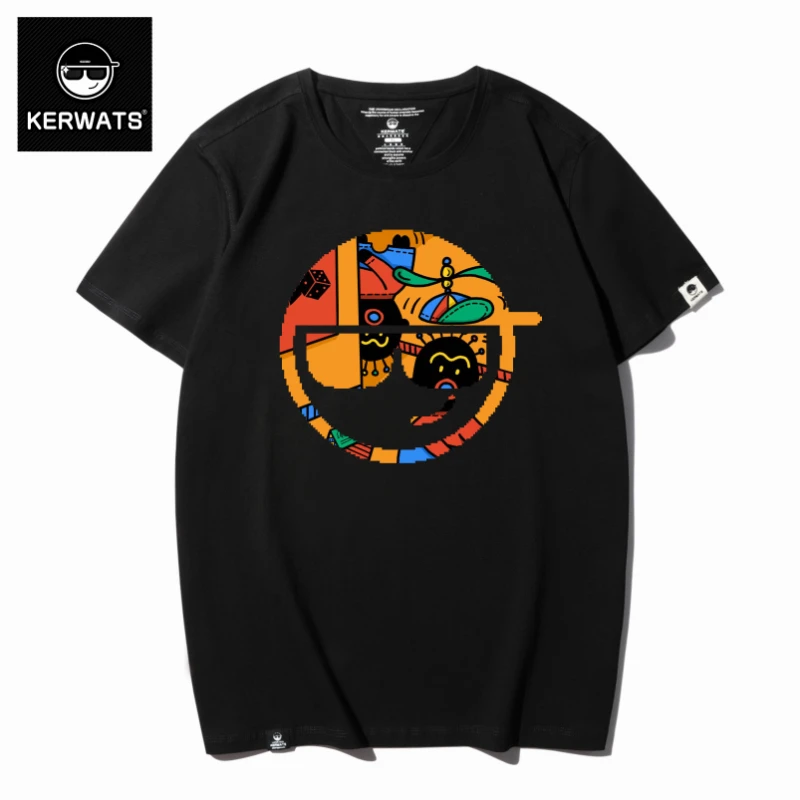 KERWATS夏季卡通潮印花新疆棉宽松大码t恤胖子加大时尚休闲短袖男