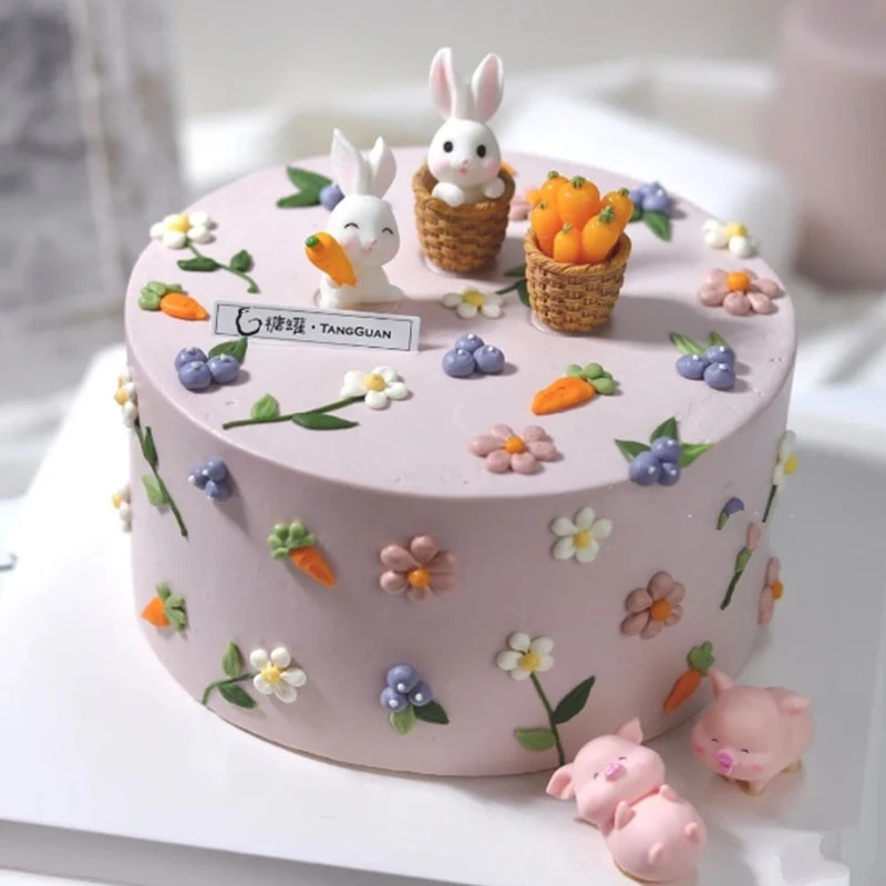 迷你小兔子生日蛋糕装饰摆件韩式南瓜房子胡萝卜箩筐田园风