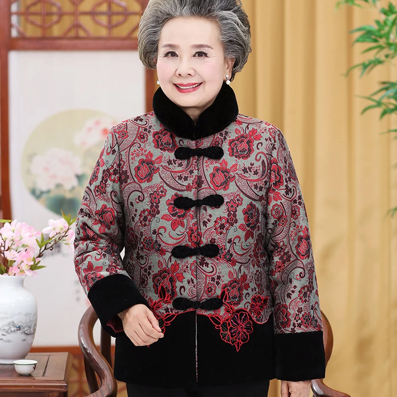 奶奶装冬装棉衣外套加绒加厚衣服中老年女装胖妈妈装大码太太棉袄