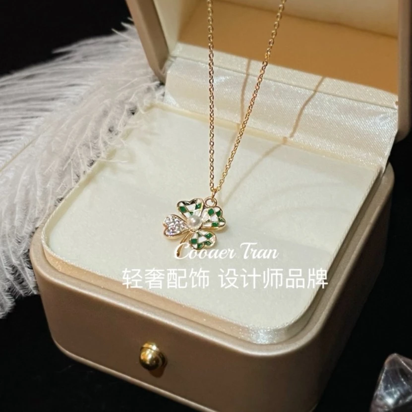 COOAER TRAN 铜合金项链 春季新品撞色四叶草项链女RH6124#