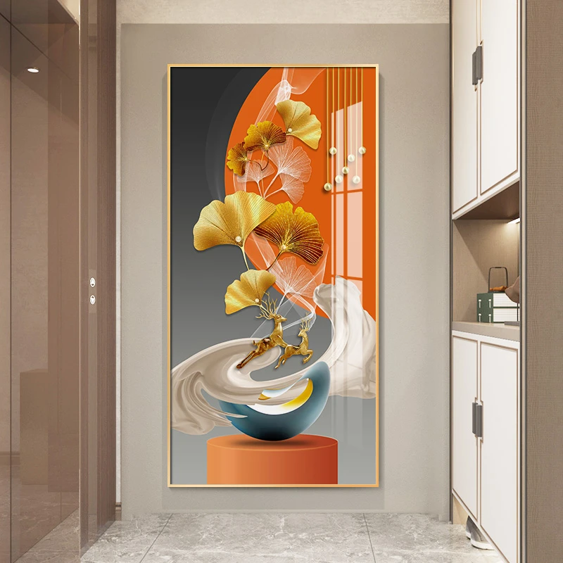 阪画屋2金叶福鹿立体镶嵌过道玄关装饰画客厅背景墙壁画悠然
