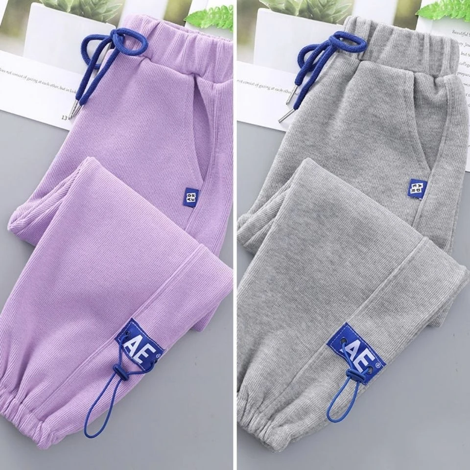 女童裤子秋冬加绒加厚2023新款中大童宽松运动裤百搭女孩休闲卫裤