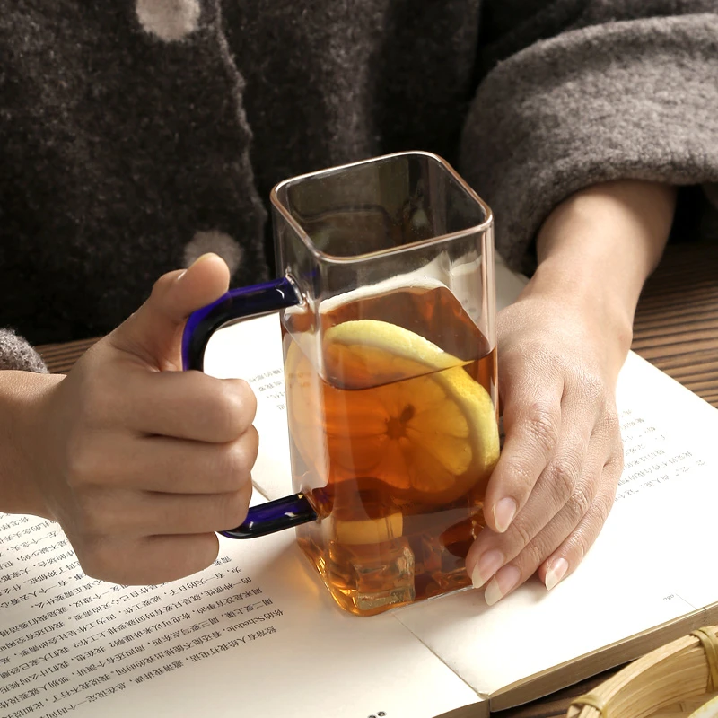明尚德透明方形把杯带把手大容量绿茶杯喝水杯家用创意简约耐高温