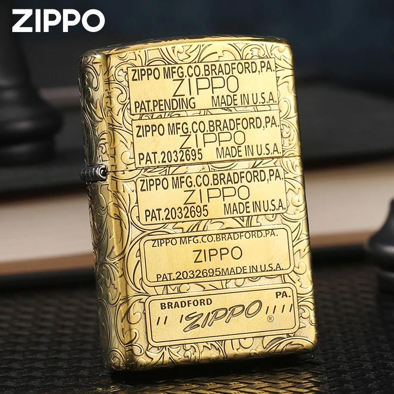 Zippo打火机DIY五代标志常规铜机双面花纹个性男士金色防风常规机