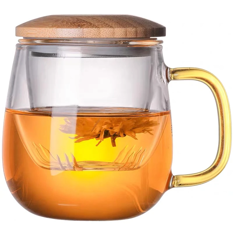 玻璃茶杯办公茶水分离玻璃杯泡茶杯木盖带把玻璃杯加厚耐高温水杯