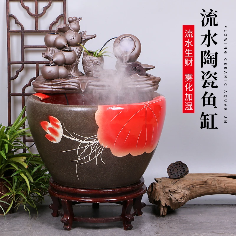 景德镇陶瓷摆件鱼缸流水器喷泉家用鱼缸大号客厅加湿招财