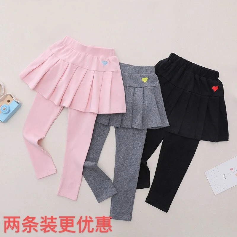 女童裤裙打底裤裙春秋2024新款百褶裙洋气时尚百搭中童假两件裙裤