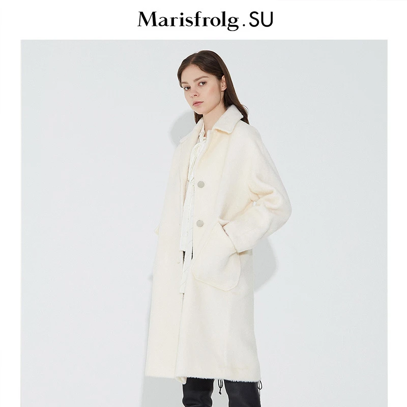 MASFER.SU冬新款复古奶油色宽松a型翻领羊毛外套大衣女B1KT4368D