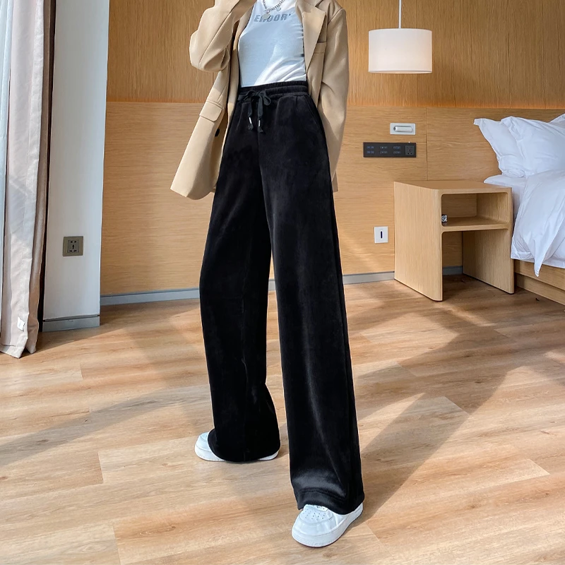 细条绒阔腿裤女灯芯绒高个子春秋冬垂感宽松直筒拖地裤310