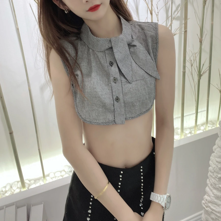 韩版立领假领子女百搭假领格子灰春秋冬褶领系毛衣衬衫多功能假领