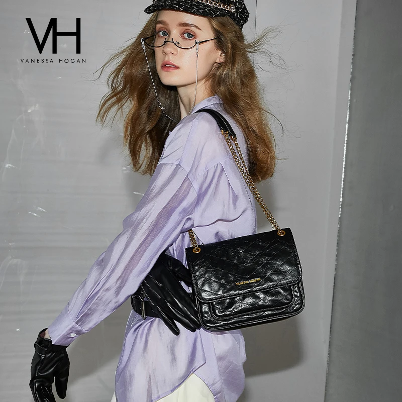 VH女包【头层油蜡皮】克斯品牌轻奢头层牛皮真皮单肩流浪包2009269