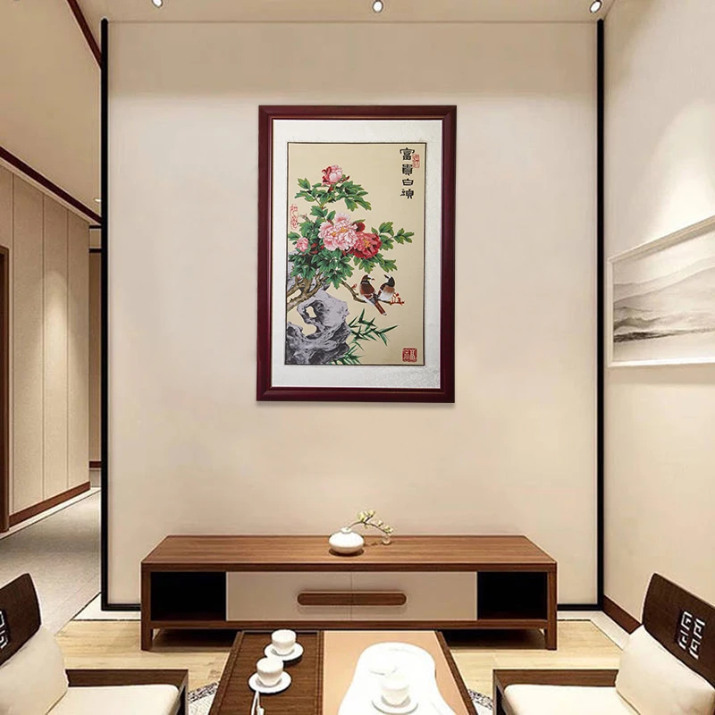 ZHISHENG/质升富贵白头装饰画国风织锦画客厅玄关走廊中式挂画