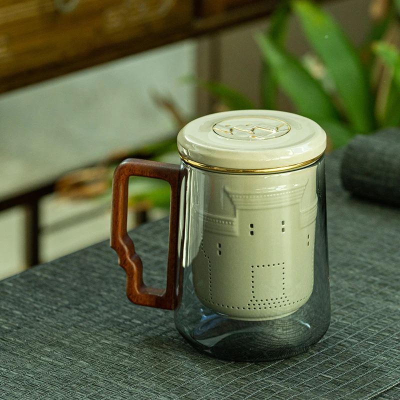 瑾玉日式茶水分离泡茶杯办公杯大容量家用水杯带盖过滤个人专用杯