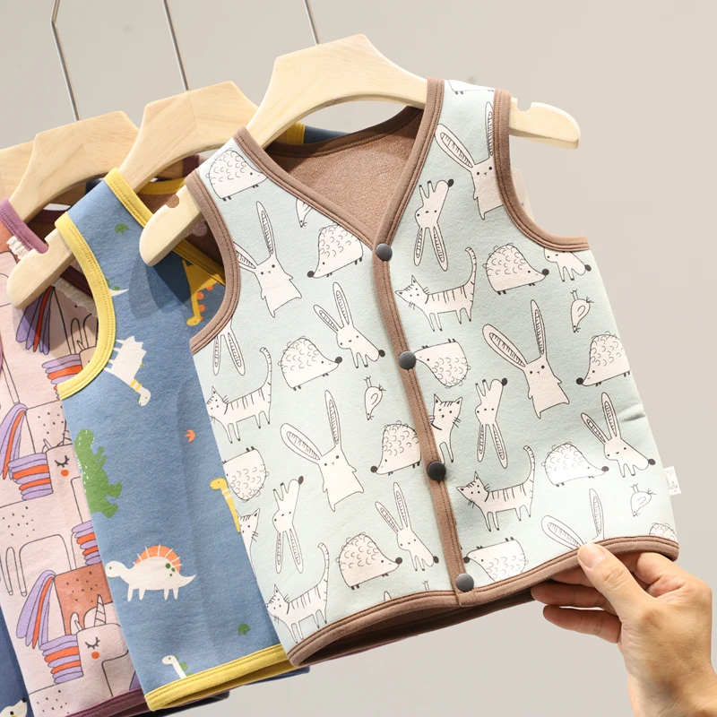 秋冬薄绒幼儿园宝宝马甲加绒儿童双层一体绒马甲外穿加厚保暖背心