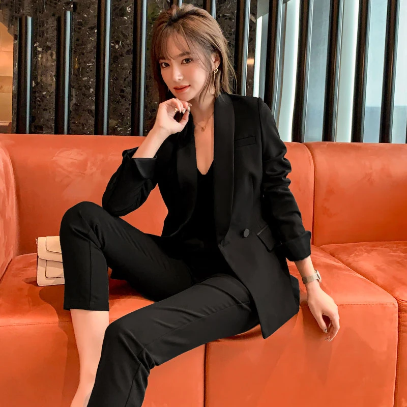 漫凌5735黑色西装套装女西服显瘦修身两件套女气质时尚女神范
