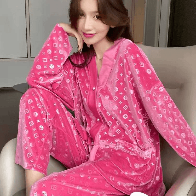 睡衣女冬金丝绒时尚网红大牌高定钻石绒韩版开衫家居服
